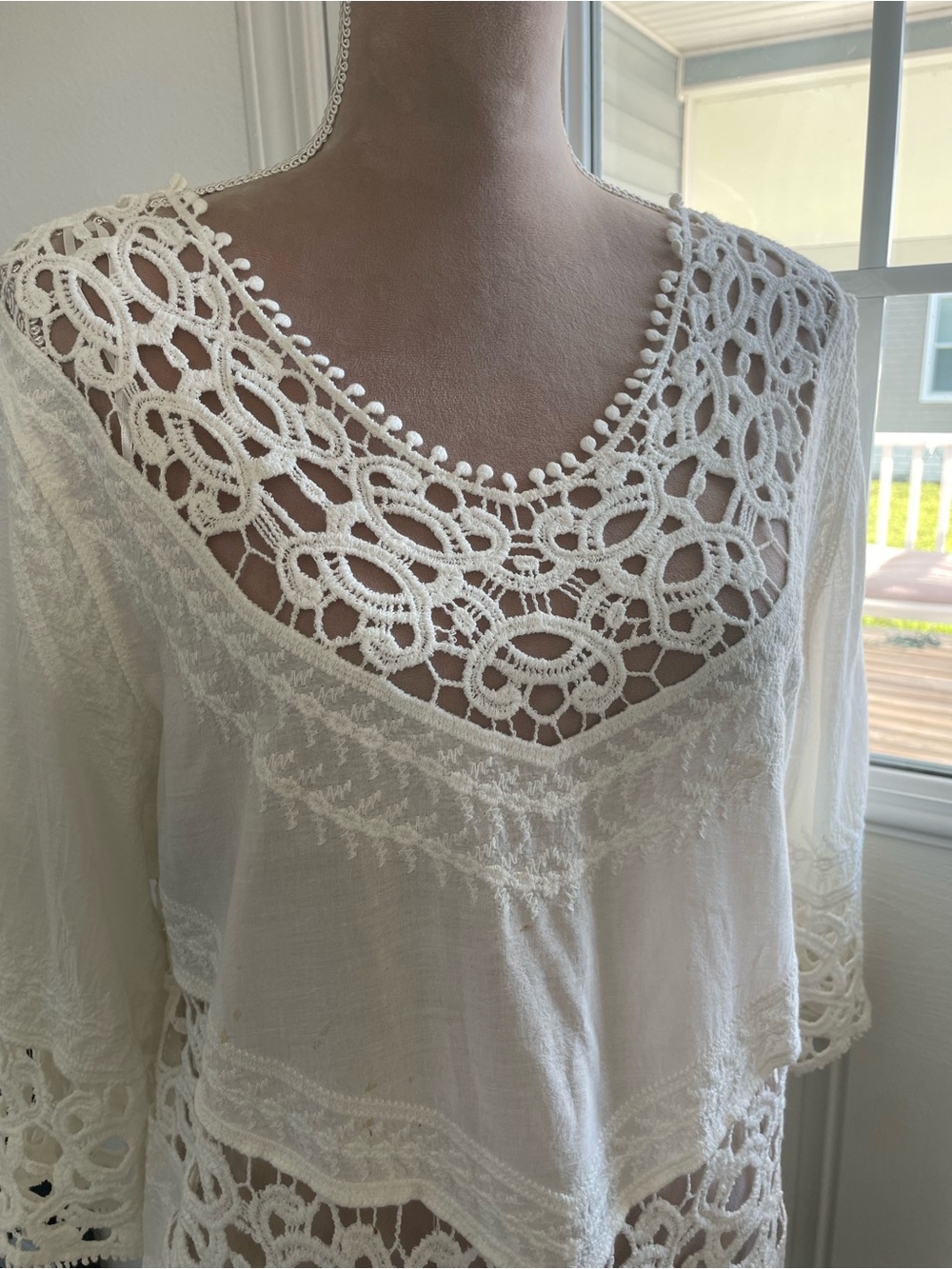 Creations Boho Crochet Lace V-Neck White Women's Swimsuit Cover, one size